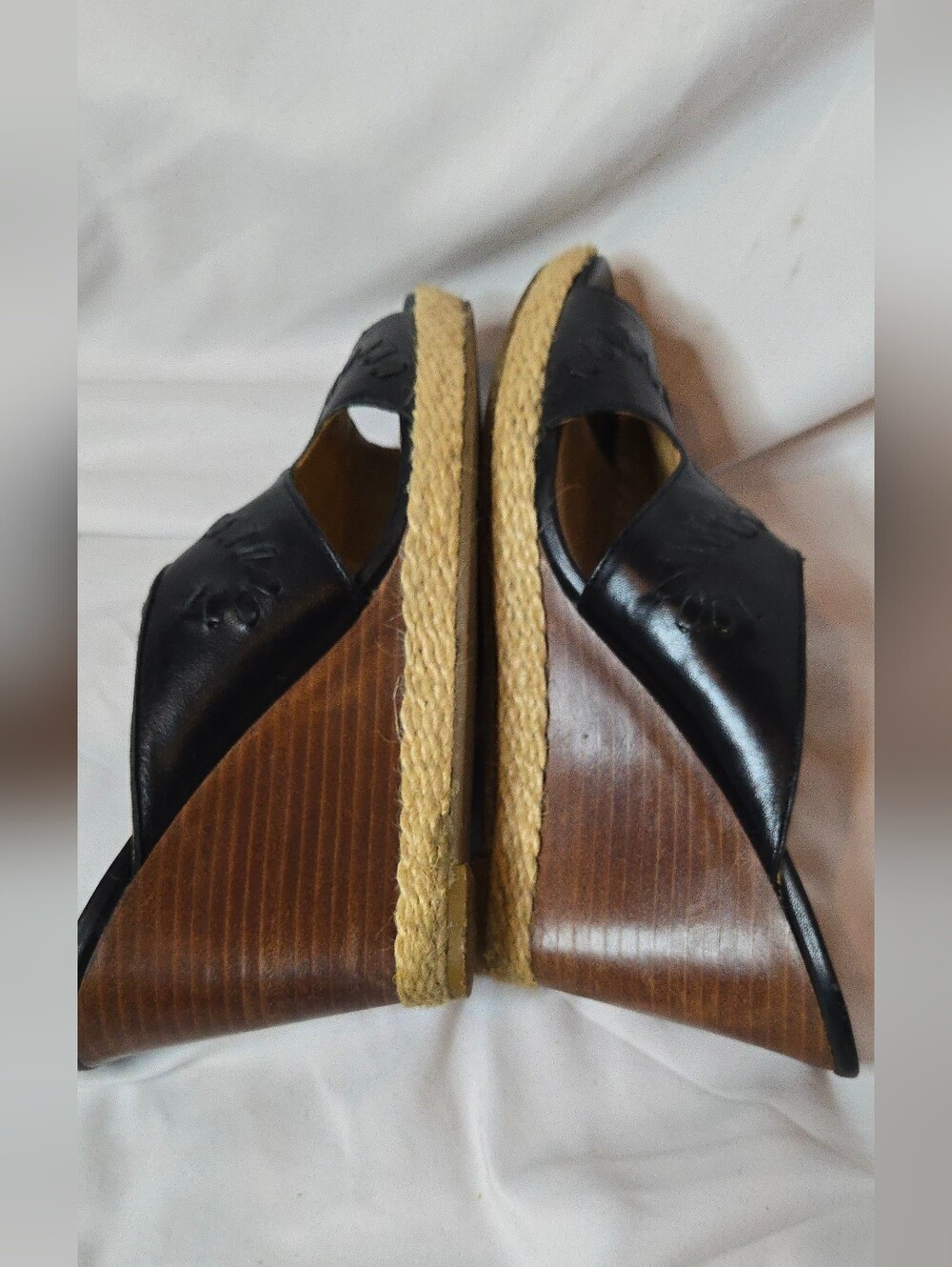 Jack Rogers Sophia Black Leather Women's 8 Espadrille Wedge Slide Sandals - Picture 6 of 9